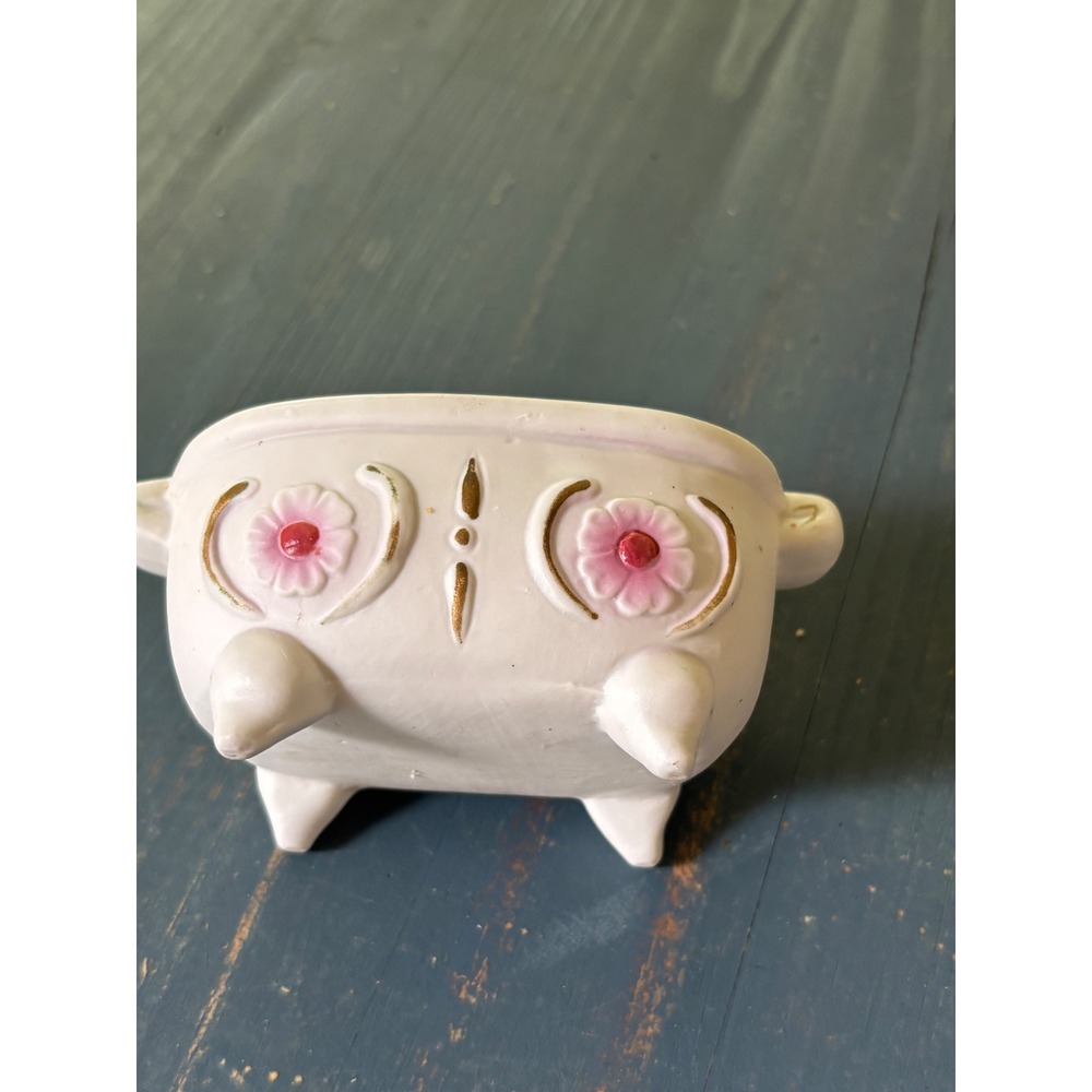 Vintage Ceramic Miniature Clawfoot Bathtub Planter Pink Floral Gold Trim 4.5in - Picture 4 of 7